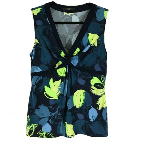 Tahari Sleeveless Patterned Blouse- Blue and Green - Picture 2 of 11